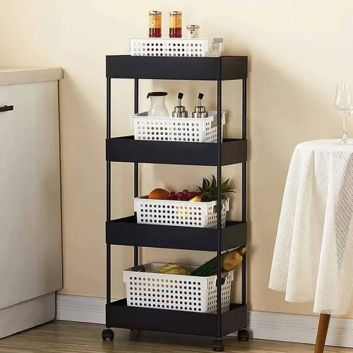 Image of Pinkwhale 4 Compartments Plastic Storage Trolly  (Black)
