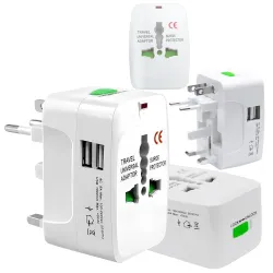 Pivalo Universal Travel Adapter with Dual USB AC/DC 6A/5V Charging Ports 1000mAh All in one Multipurpose Power Plug Portable International Travelling for Phone Camera Laptop (Pack of 1, Whit...