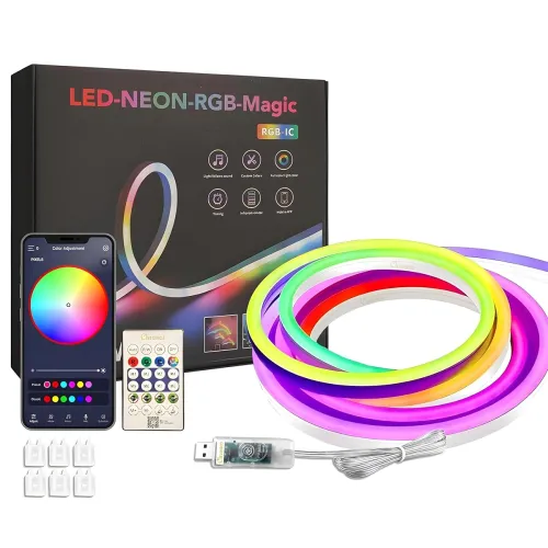 Image of PIXEL SYNC Smart RGBIC Neon Strip 5m, IP65 Flexible & Foldable, Music Modes, Remote & App Control, Built-in Mic, Timer, 
