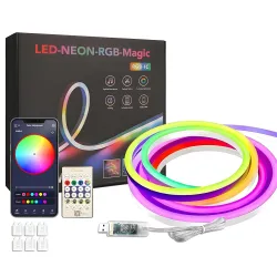 PIXEL SYNC Smart RGBIC Neon Strip 5m, IP65 Flexible & Foldable, Music Modes, Remote & App Control, Built-in Mic, Timer, 