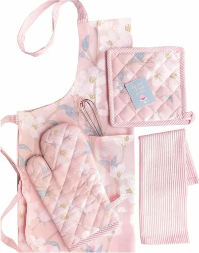 Image of Pixel Home Pink Cotton Kitchen Linen Set  (Pack of 1)