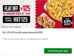 Pizza Hut Offer: falt ₹150 off on order above ₹500