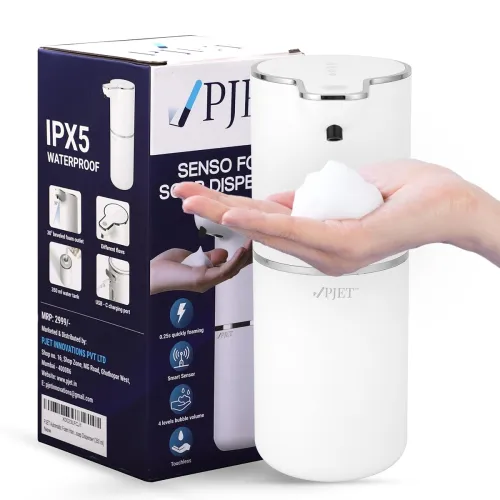 Image of PJET Automatic Hand Wash Dispensers | 350ml Plastic Sensor White Soap Dispenser for Wash Basin | USB Rechargeable for Ba