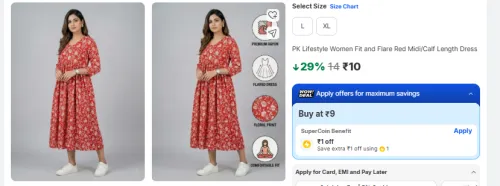Image of PK Lifestyle Women Fit and Flare Red Midi Calf Length Dress