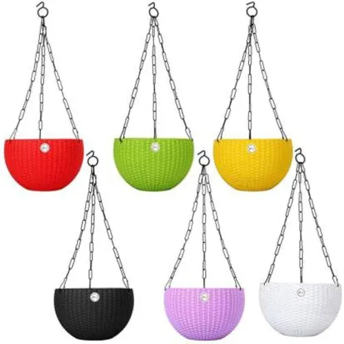Image of PlantaZee Round Rattan Woven Plastic Hanging Planter (SO4)