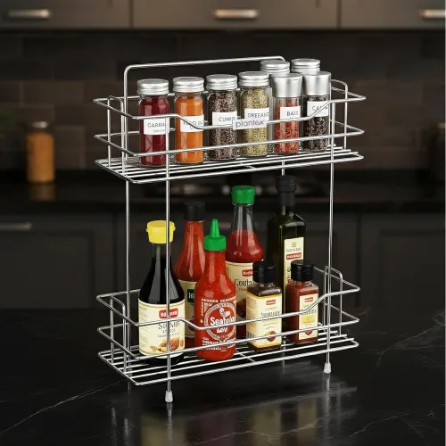 Image of Plantex Wall Mounted Kitchen Organizer Rack/2 Tier spice Rack for kitchen/Hanging Shelves/Spice Organizer Storage Stand 