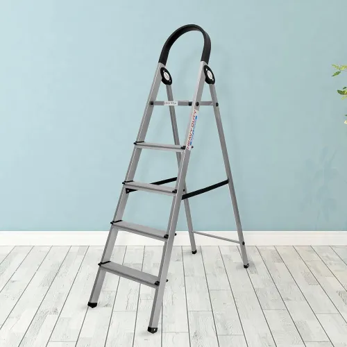 Image of Plantex Wonder 5 Steps Aluminium Ladder for Home/Strong Anti-Slip Steps/Multipurpose Foldable Ladder (Silver & Black)