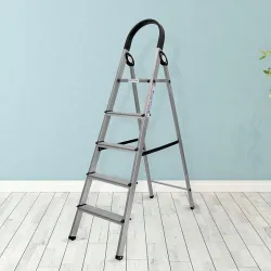 Plantex Wonder 5 Steps Aluminium Ladder for Home/Strong Anti-Slip Steps/Multipurpose Foldable Ladder (Silver & Black)