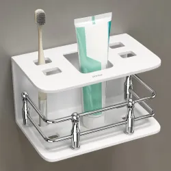 Plantex Acrylic Tooth Brush Holder/Tumbler Holder/Wall Mounted Toothbrush Holder/Bathroom Accessories - (White)