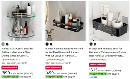 Image of Plantex Bathroom Shelves up to 72% Discount