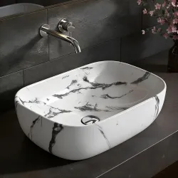 Plantex Tabletop Wash Basin/Bathroom Basin Sink/Ceramic Countertop Basin/Marble Basin with Grey Veins/Wash Basin for Bat