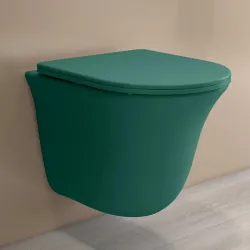 Plantex Ceramic Imported Commode Toilet/Rimless Washdown Wall Mounted Commode with Soft Closing Toilet Seat - P Trap Outlet (1164 - Matt Green)