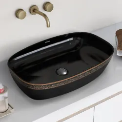 Plantex Ceramic Table Top Washbasin For Bathroom/Hand Wash Sink/Rectangle Countertop Vessel Sink Basin For Home/Office/Hotel (Black - 23.5 X 15 X 5 Inch)