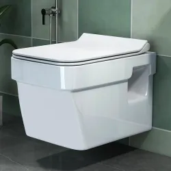 Plantex Imported Ceramic Western Commode /Wall Hung Western Toilet/Rim Washdown Commode with Soft Closing Toilet Seat - P Trap Outlet (White)