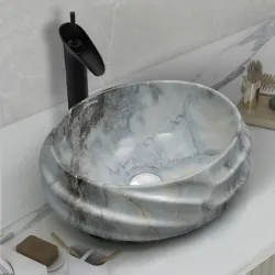 Plantex Ceramic Wash Basin for Bathroom/Table Top Ceramic Basin/Washbasin for Hotel/Restaurant (Marble Finish - 18 x 15 x 7 inch)