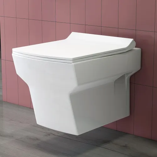 Image of Plantex Commode for Toilet/Ceramic Western Toilet/Square Wall Hung Commode with Soft Closing Toilet Seat - P Trap Outlet