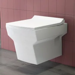 Plantex Commode for Toilet/Ceramic Western Toilet/Square Wall Hung Commode with Soft Closing Toilet Seat - P Trap Outlet