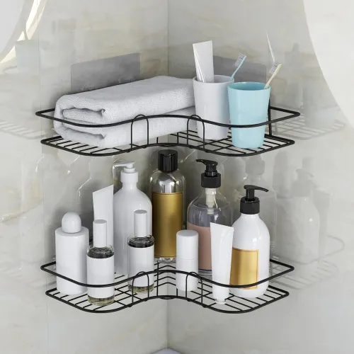 Image of Plantex Corner Shelf for Bathroom Pack of 2 (Black)