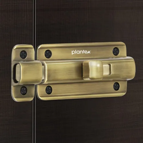 Image of Plantex Heavy-Duty Brass Antique Door Stopper & Latch - Pack of 1