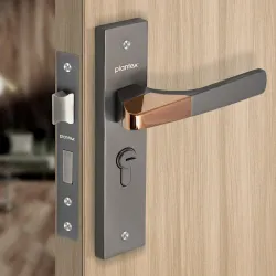 Plantex Heavy-Duty Door Lock Set - Main Door Handle Set/ 6-Lever Lock Mechanism with 3 Years of Warranty by Plantex/Mortise, Brass Lock Body & Cylinder (8114 - Satin Black & PVD Choco)