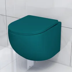 Plantex Imported Ceramic Western Commode/Rimless Wall Hung Commode for Toilet/Washdown Flush Bathroom Western Toilet with Soft Close Toilet Seat - P Trap (Matt Blue)