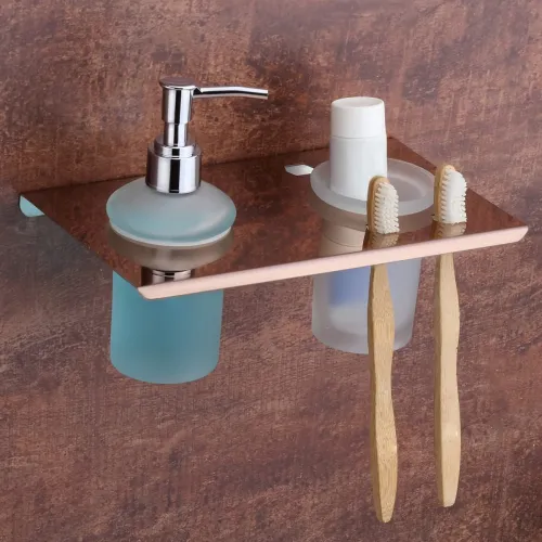 Image of Plantex 2 in 1 Liquid Soap Dispenser with Tumbler Holder/Stainless Steel Shampoo Dispenser with Toothbrush Holder for Wa