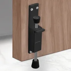 Plantex Kickdown Door Stopper Spring Loaded Telescopic Step On/Off Door Stopper Rubber, Adjustable Heavy Duty Door Locks Holder Stops/Release by Foot/Door Stop - Pack of 1 (Black)
