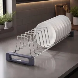 Plantex Stainless Steel Plate Stand for Kitchen Cabinet/14 Slot Plate Rack Organiser/Saucer/Dish Rack Organiser for Kitchen with Anti-Scratch Base (Size-4Inches, Slot- 14, Pack of 1)