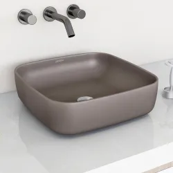 Plantex Platinum Ceramic Tabletop Square Wash Basin /Countertop Bathroom Sink (Choco, 16 x 16 x 5 Inch)