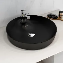 Plantex Platinum Ceramic Tabletop Round Wash Basin /Countertop Bathroom Sink /Basin for Bathroom (Black - 17 x 17 x 5 Inch)