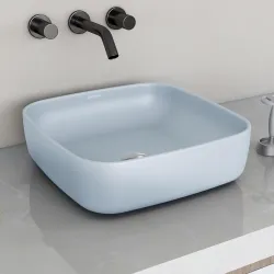 Plantex Platinum Ceramic Tabletop Square Wash Basin/Countertop Bathroom Sink (Ocean, 16 x 16 x 5 Inch)