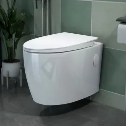 Plantex Platinum Ceramic Wall Hanging Western Toilet/Rim Washdown Commode for Toliet/Commode with Soft Close Toilet Seat - P Trap Outlet (White)