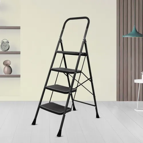 Image of Plantex Premium Foldable 4-Step Ladder for Home (Black & Grey)