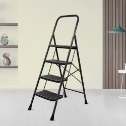Plantex Premium Foldable 4-Step Ladder for Home (Black & Grey)