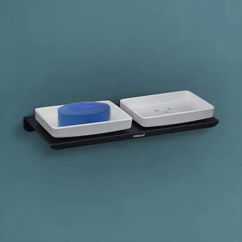 Image of Plantex Primax Stainless Steel & ABS Double Soap Holder - Matt Black