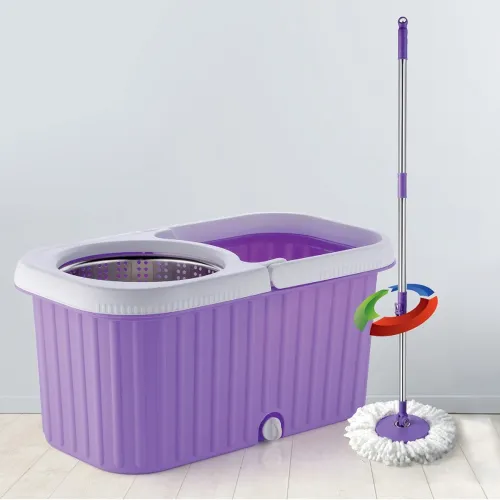 Image of Plantex Regal Bucket Mop with Stainless Steel Wringer Basket and 2 Microfiber Refills 