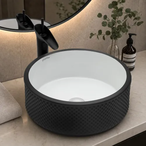 Image of Plantex Round Ceramic Table Top Wash Basin (17 x 17 x 6 Inch)