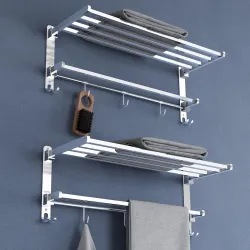 Plantex Heavy-Duty Stainless Steel Dual Folding Towel Rack / Holder / Towel Stand / Hanger / Towel Bar for Bathroom Accessories - Pack of 2 (Chrome - 24 Inch)