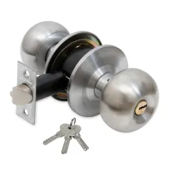Plantex Stainless Steel Door Lock - Cylindrical Lock with 3 Keys/Tubular Door Knob/Lock for Main Door/Bedroom (Matt)