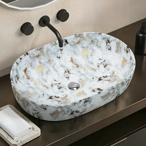 Image of Plantex Tabletop Wash Basin for Bathroom /Designer Ceramic Basin /Oval Countertop Wash Basin /Home /Office (21x14x6 inch