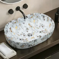 Plantex Tabletop Wash Basin for Bathroom /Designer Ceramic Basin /Oval Countertop Wash Basin /Home /Office (21x14x6 inch