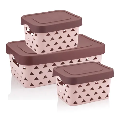 Image of Plastic 3 Piece Storage Basket Set 