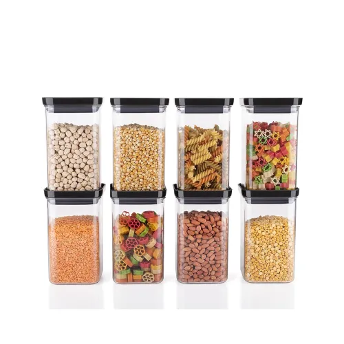 Image of Plastic Push Kitchen Storage Containers, Multipurpose Square Shaped Kitchen Storage Jar Set, Transparent Unbreakable BPA