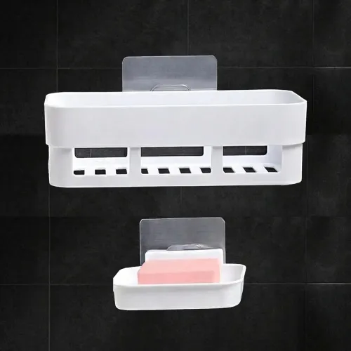 Image of Plastic Adhesive Wall Mounted Bathroom Organizer, So2