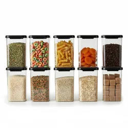 Plastic Airtight Containers Set For Kitchen Storage And Containers Box For Pantry Organization And Container (1100ml, Black And Transparent) Set of 10