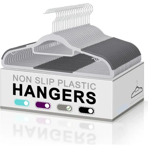 Image of Plastic Clothes Hanger Wardrobe Storage Organizer Rack Plastic Hangers Heavy Duty Dry Wet Clothes Hangers with Non-Slip 