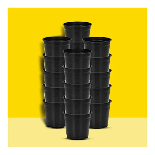 Image of Plastic Flower Pots 6 Inch Black Nursery Plant Pots (Pack of 10)
