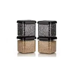 Plastic Food Storage Container Set with Airtight Lids - Transparent, Stackable & Airtight Kitchen Container Set - Use For Dry Food, Grains & Spices - Space-Saving Kitchen Storage (500ml, 4Pc...