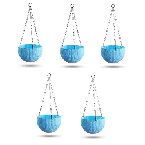 Image of Plastic Flower Pot Plant with Hanging Chain Blue-8 Inch, 5 Pieces (Blue-5pcs)