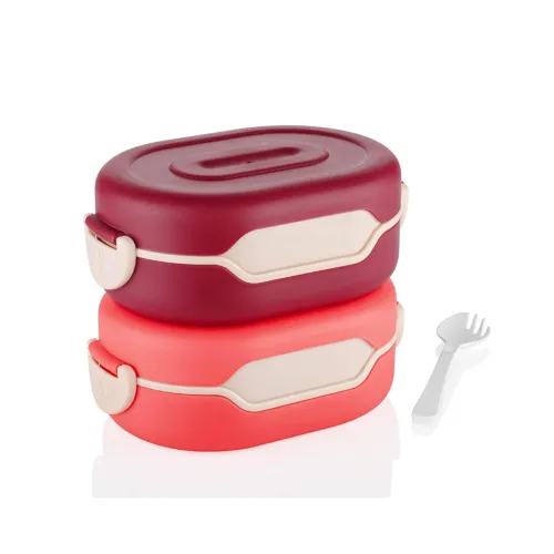 Image of Plastic Insulation 2 Compartment Lunch Boxes Leak Proof Reusable Freezer Safe Lunch Box for Kids Tiffin Box for Boys, Gi